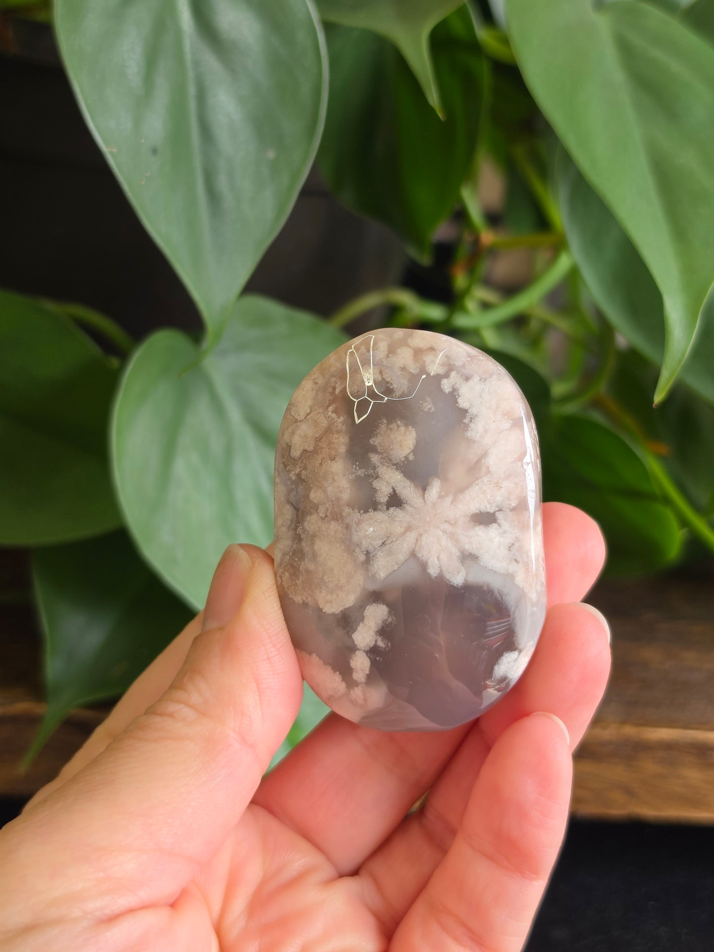 Flower Agate Crystal Palm Stone "I"