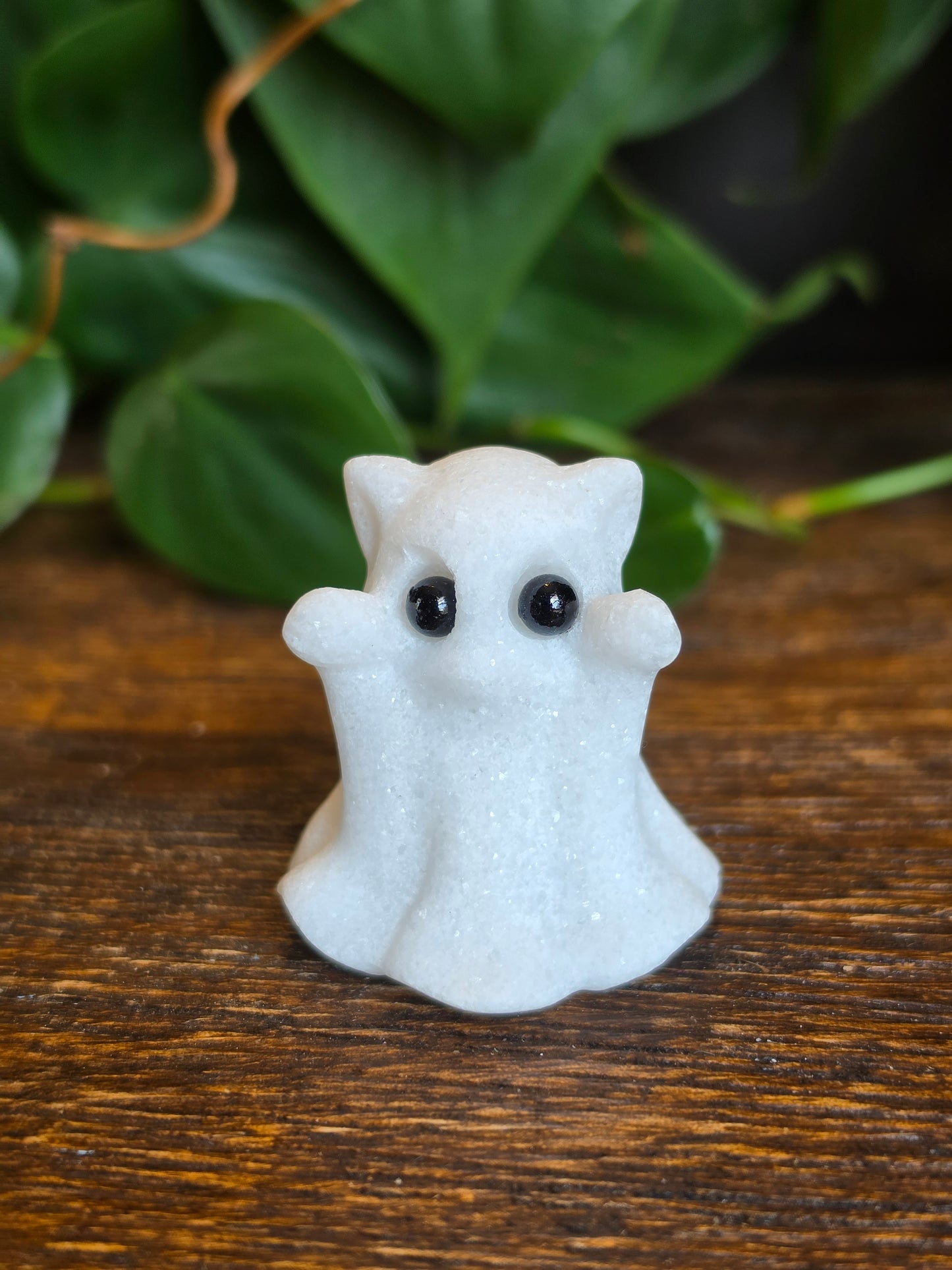 Calcite Marble Crystal Cat Ghost Halloween Carving (One Piece)