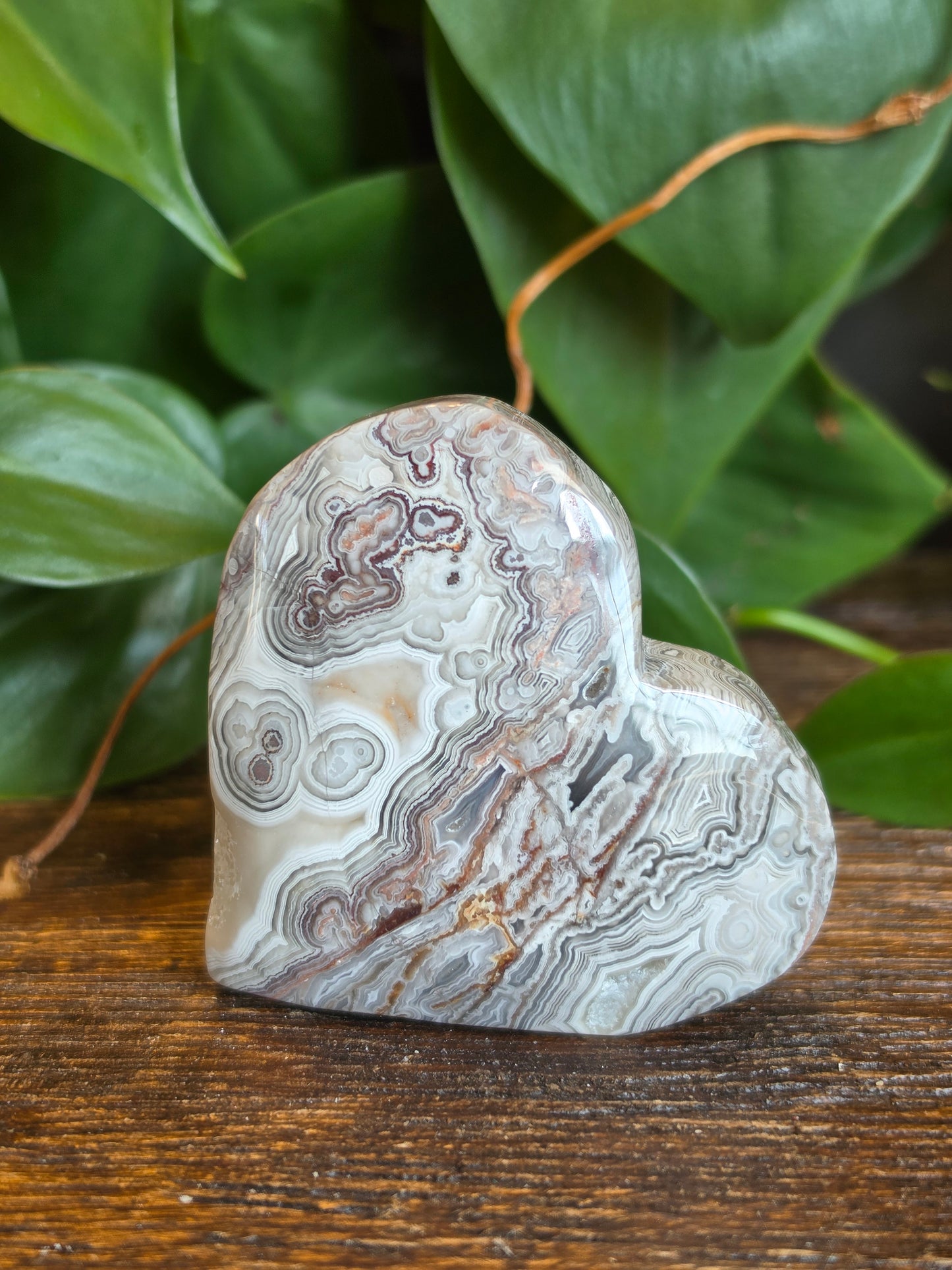 Mexican Crazy Lace Agate Crystal Heart Carving "C"