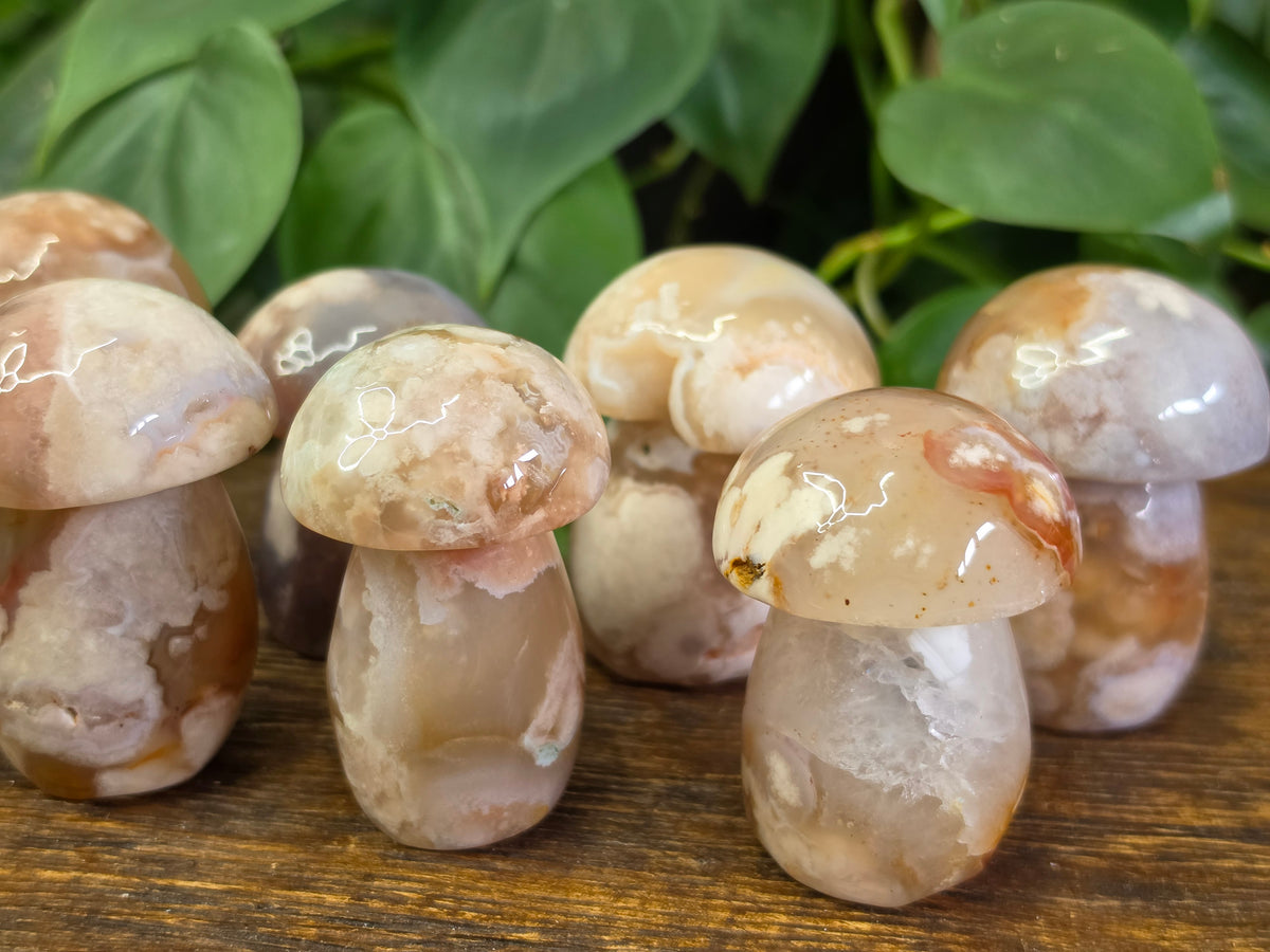 Flower Agate Mushroom Carving