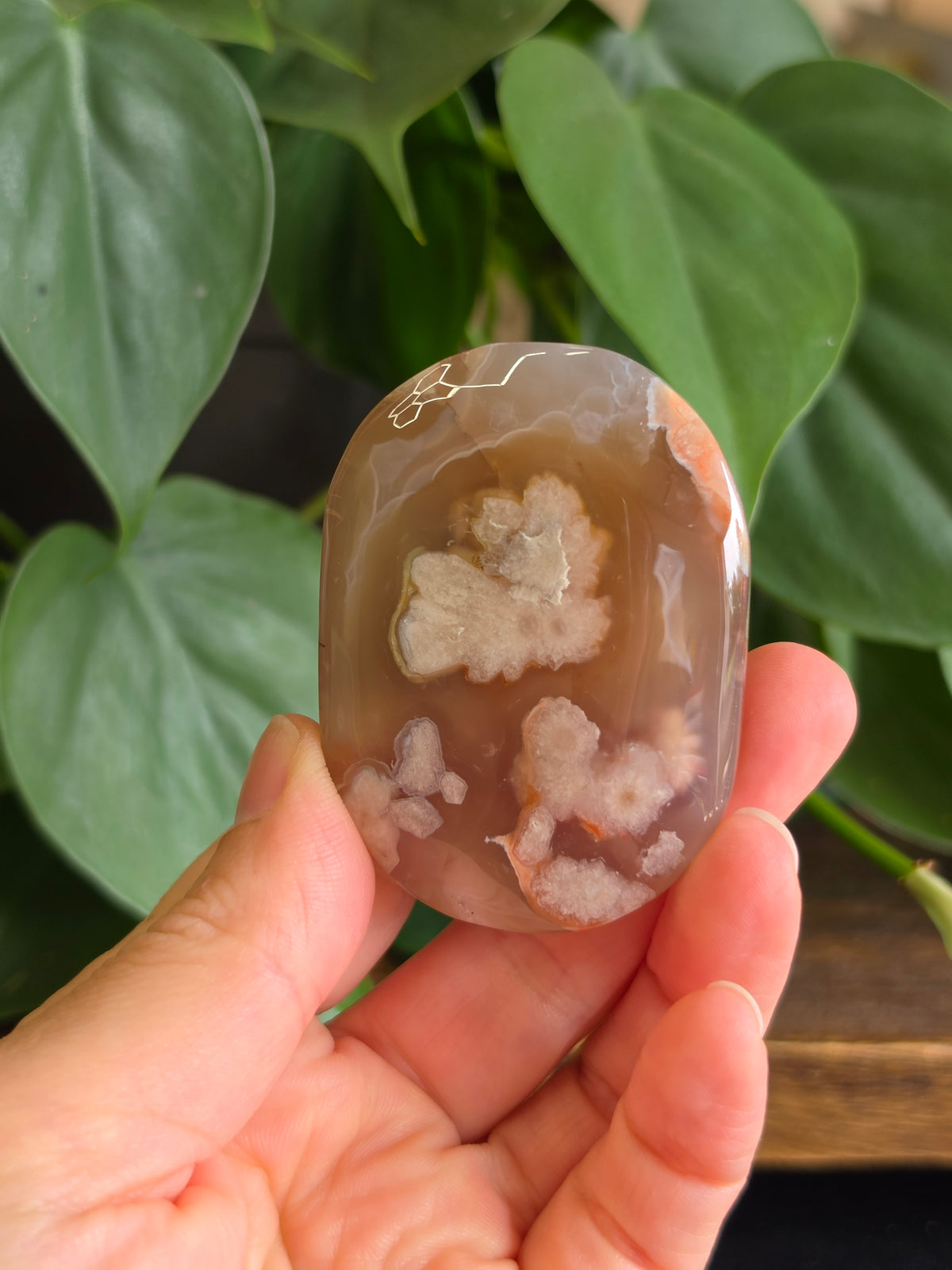 Flower Agate Crystal Palm Stone