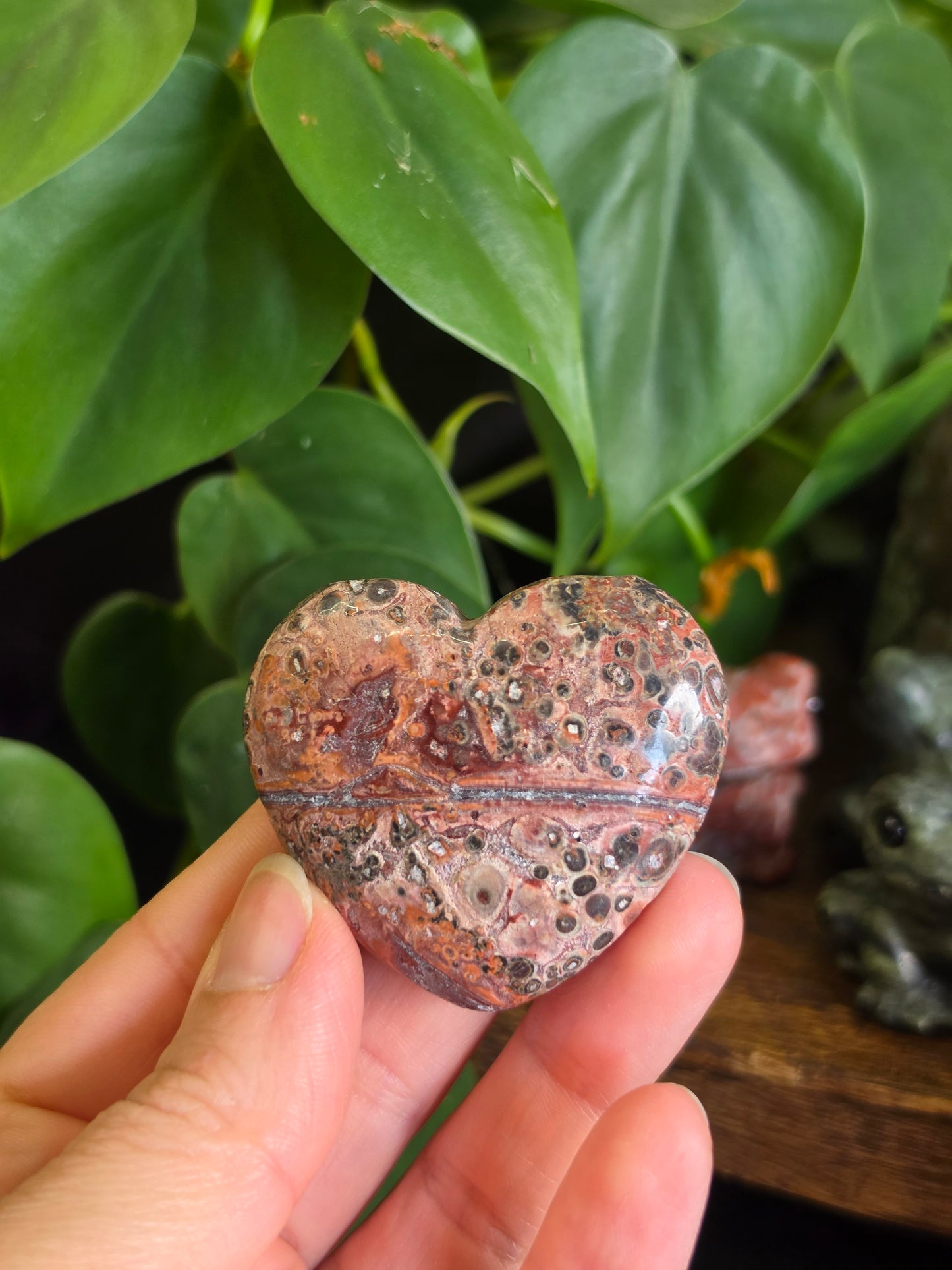 Leopard Skin Jasper Crystal Heart Carving "F"