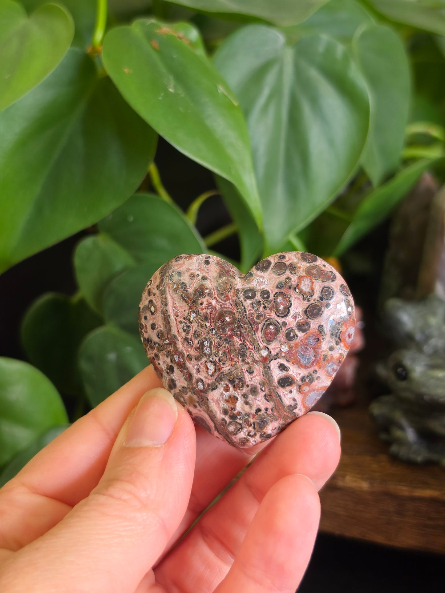 Leopard Skin Jasper Crystal Heart Carving "D"