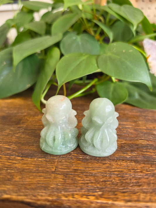 Green Aventurine Crystal Octopus Kracken Carving (One Piece)