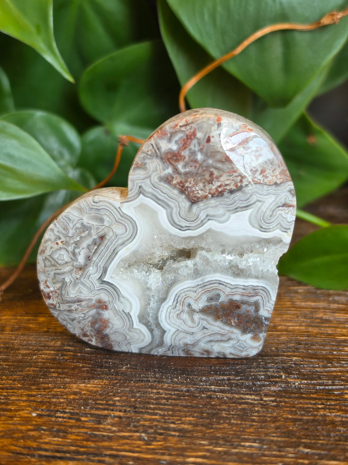 Mexican Crazy Lace Agate Crystal Heart Carving "A"