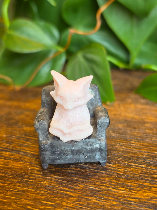 Pink Opal Fox on a Larvikite Chair