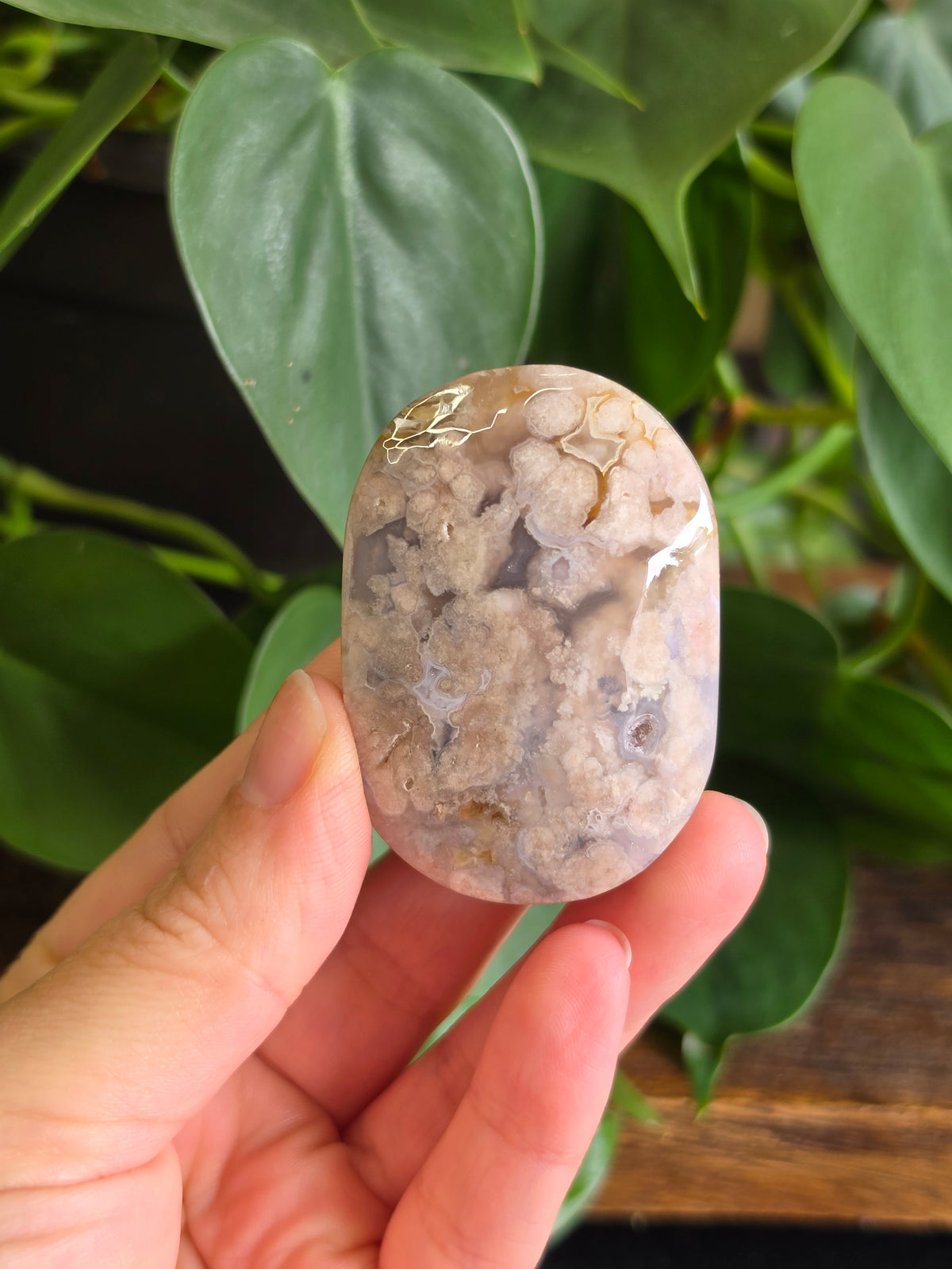 Flower Agate Crystal Palm Stone "E"