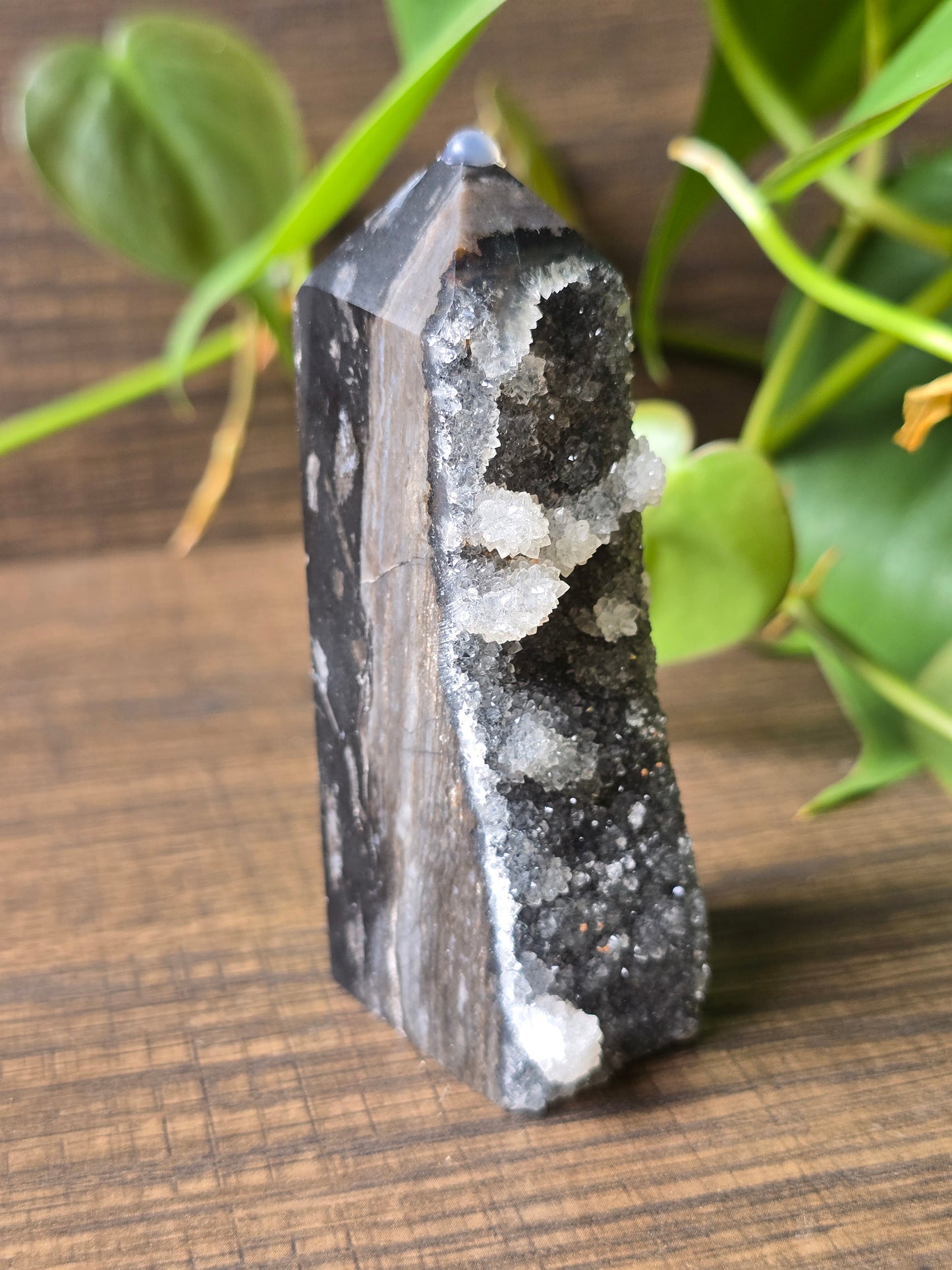 Banded Chalcedony with Druzy Quartz Tower