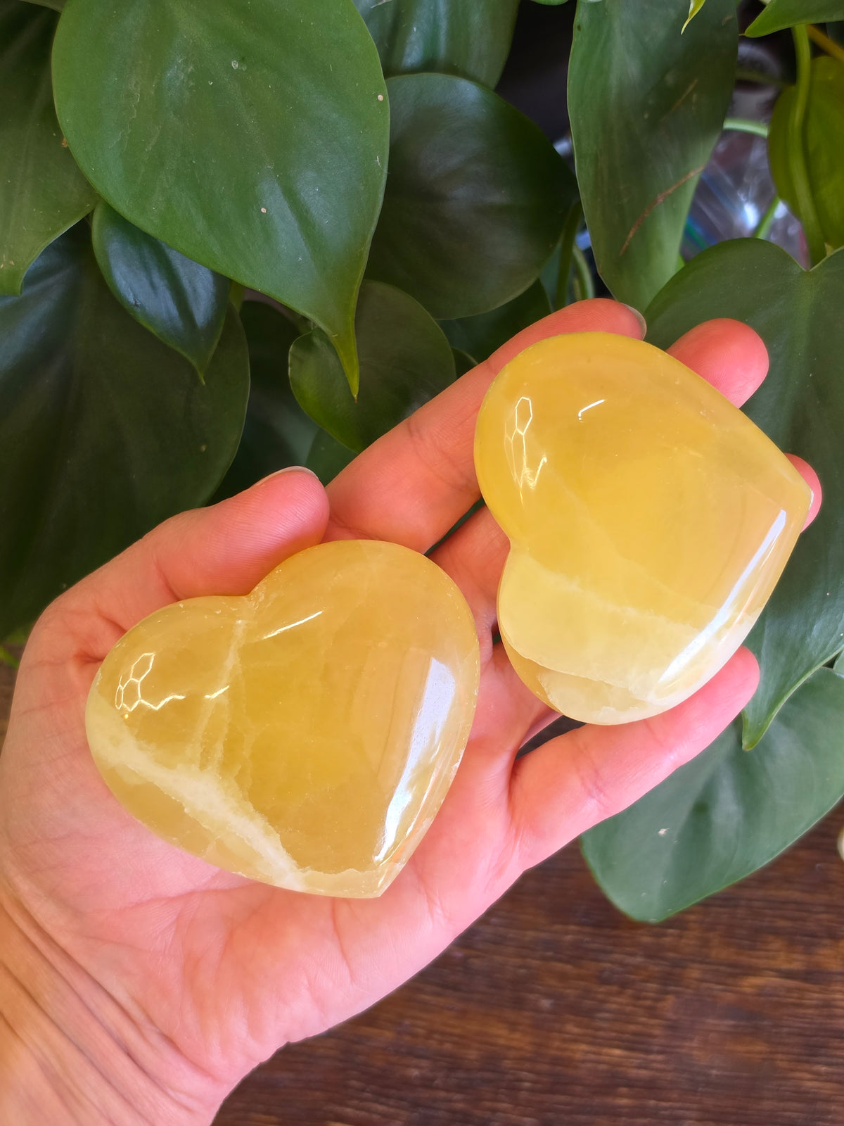 Lemon Calcite Crystal Heart Carving