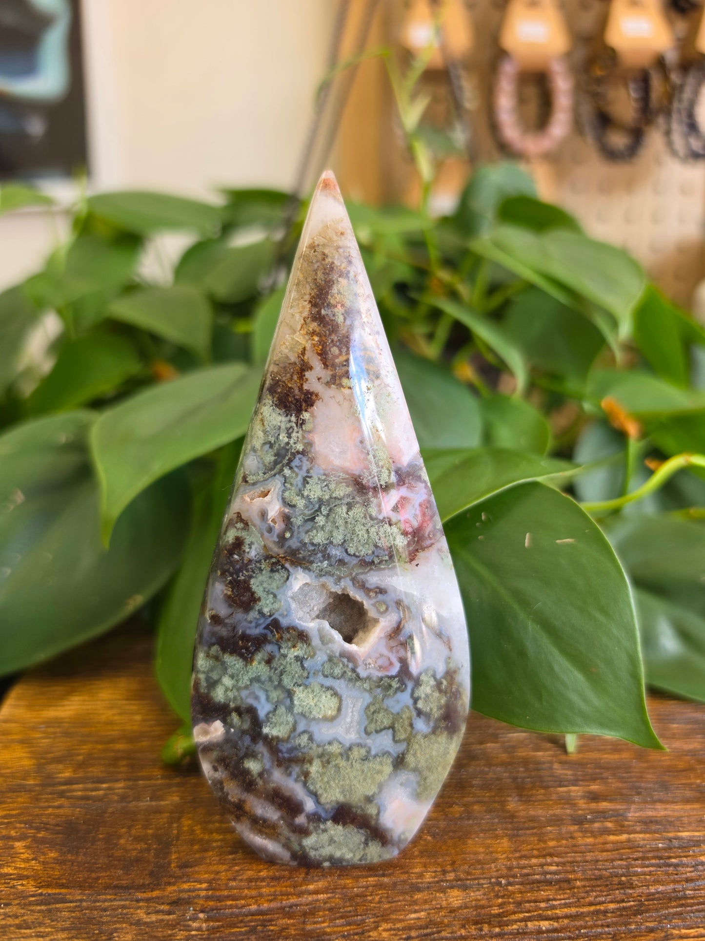 Moss Agate Crystal Flipper Carving (CROOKED)