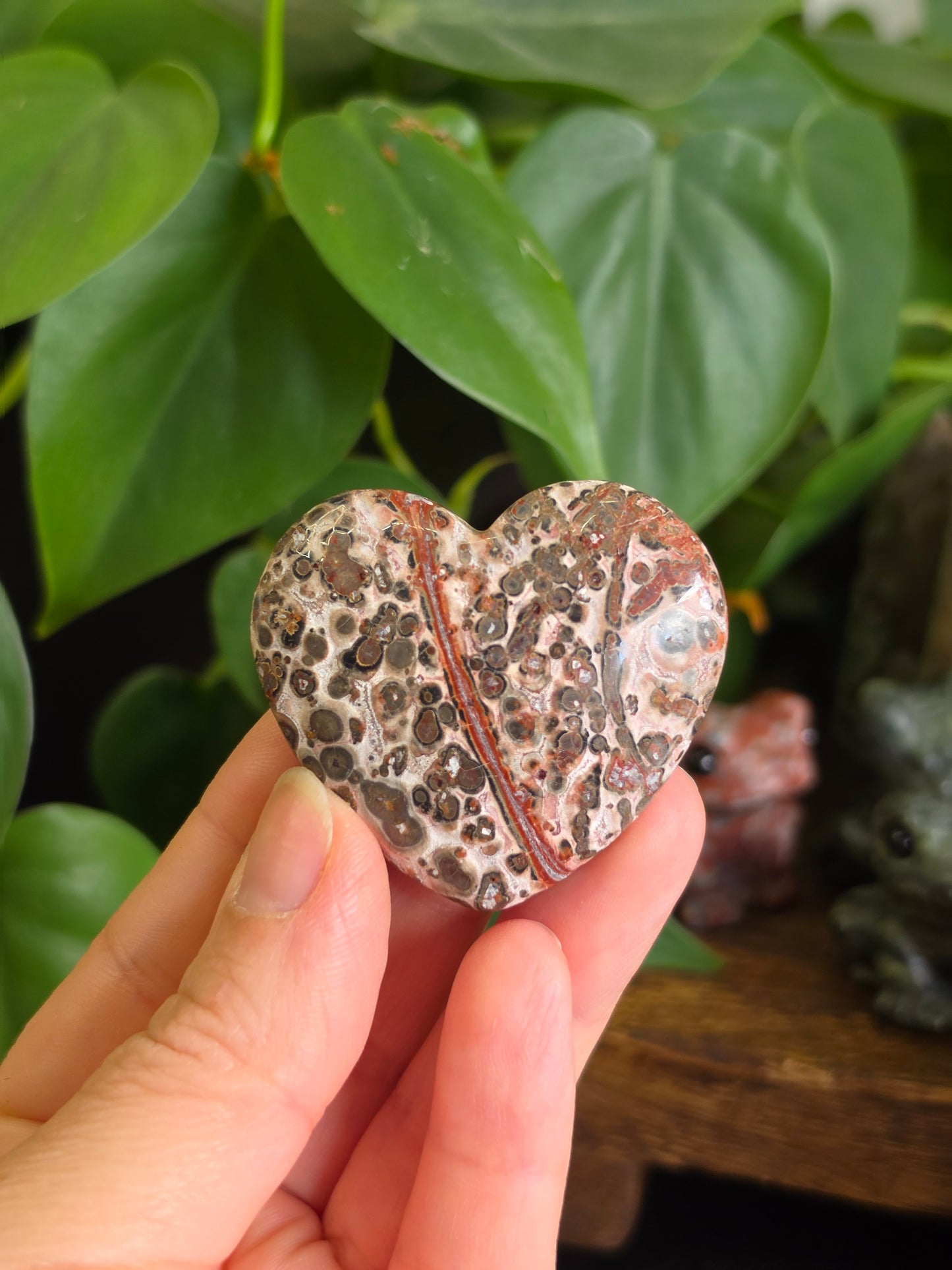 Leopard Skin Jasper Crystal Heart Carving "C"