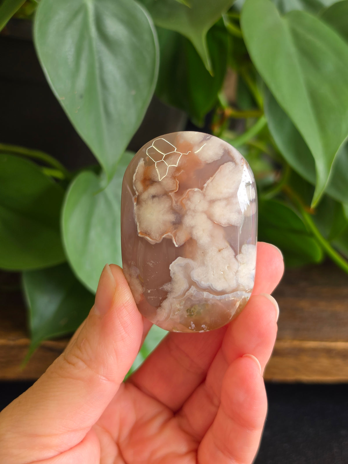 Flower Agate Crystal Palm Stone "D"