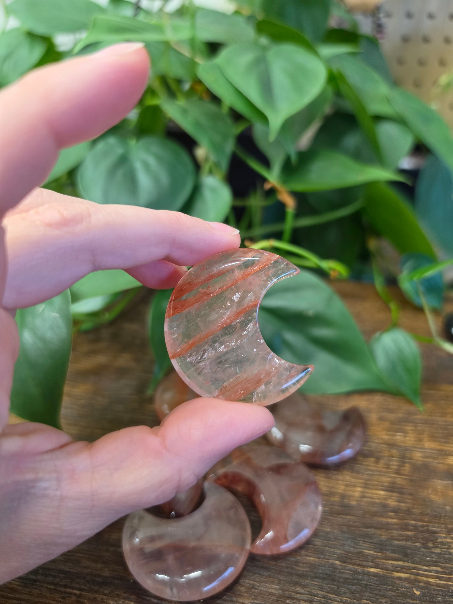 Fire Quartz Crystal Moon Carving (One Piece)
